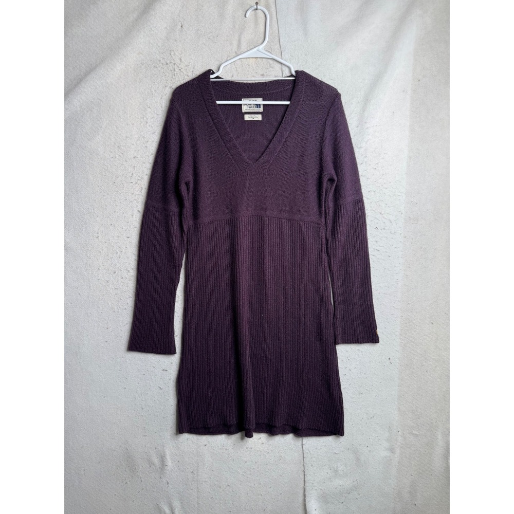 The North Face Alpaca Wool Blend V-Neck Sweater Dress Purple Ribbed Knit Medium